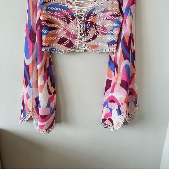 RARE-NWT-FREE People Eyes on You Bell Sleeve Eyelet Mesh Crop(Size:XLarge) - Picture 11 of 12